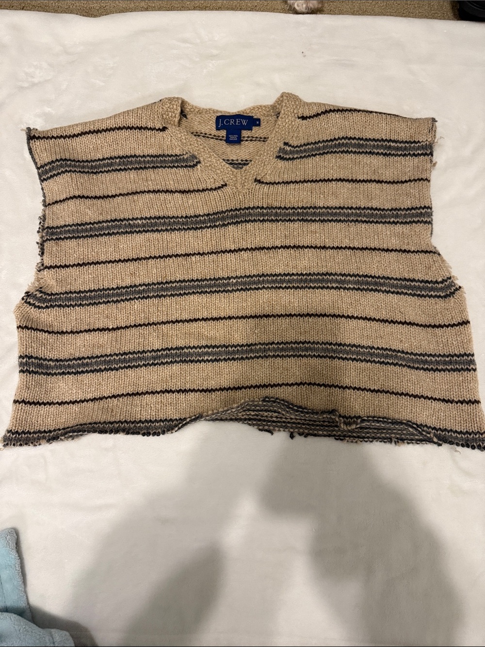 J. Crew 100% wool Beige and Green Striped V-Neck Sweater Vest